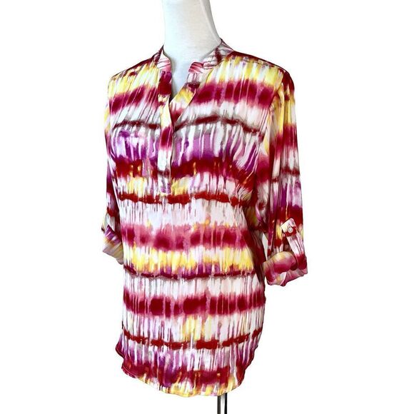 Regnax Blouse Stripe Tie Dye Pink Red Roll Tab Sleeves size Small - Picture 3 of 7